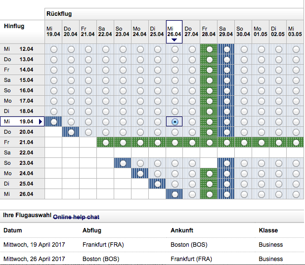 Boston: Kommt mit toller Verfügbarkeit daher. Man findet fast täglich vier Award Plätze nach Boston. Oster Ferien mit der ganzen Familie in den Neuengland Staaten?