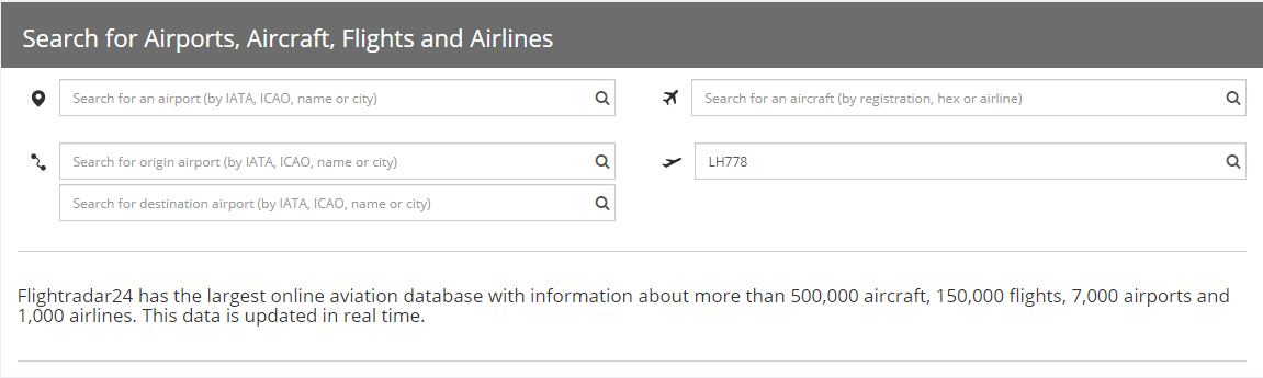 FlightRadar24 | Datenbanksuche