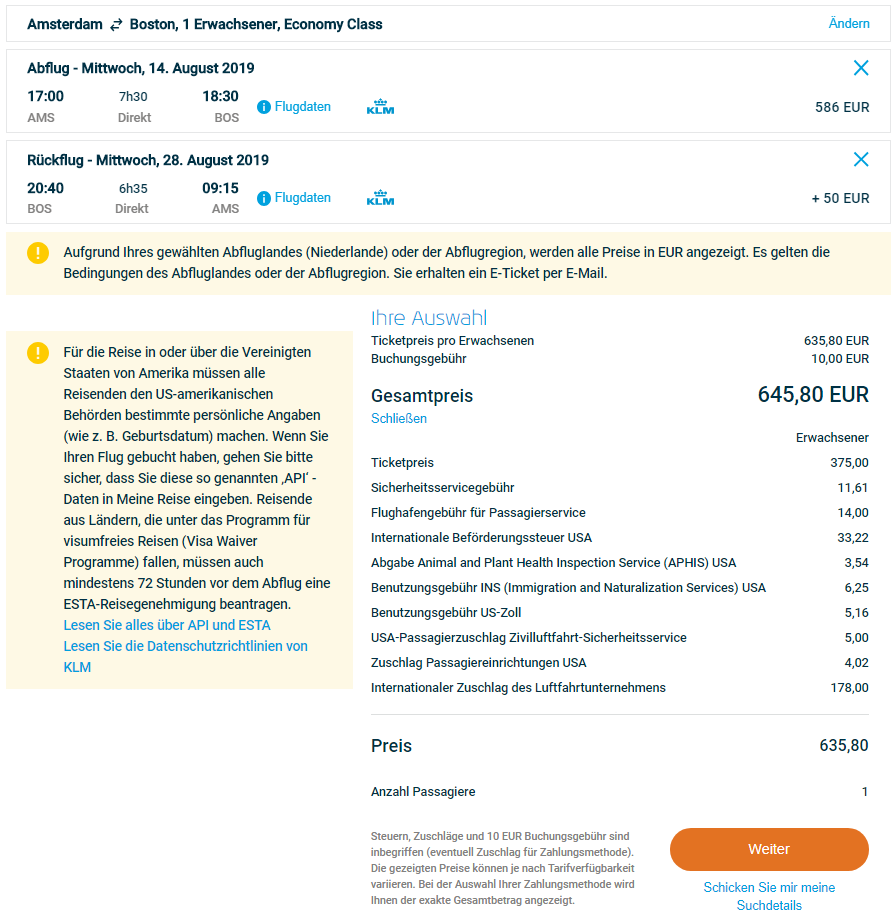 KLM | AMS - BOS in Economy