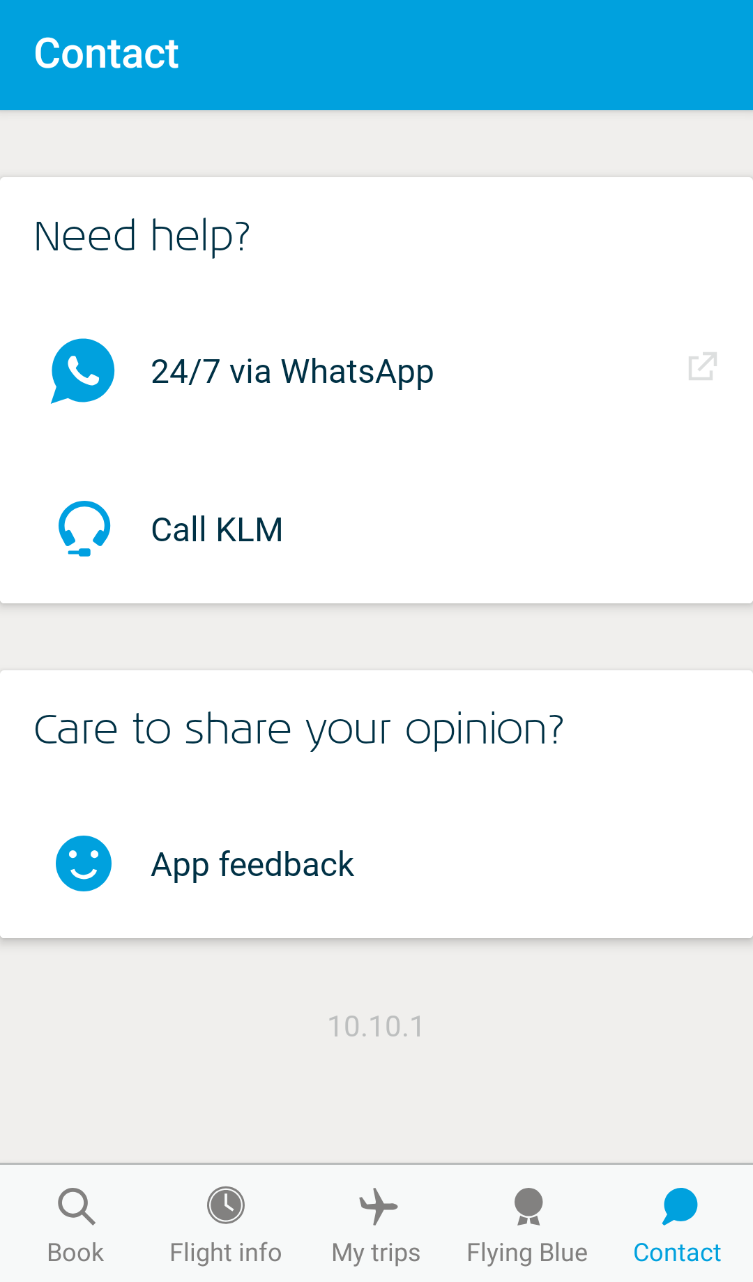 KLM Royal Dutch Airlines Guide - App: Kontaktmöglichkeiten