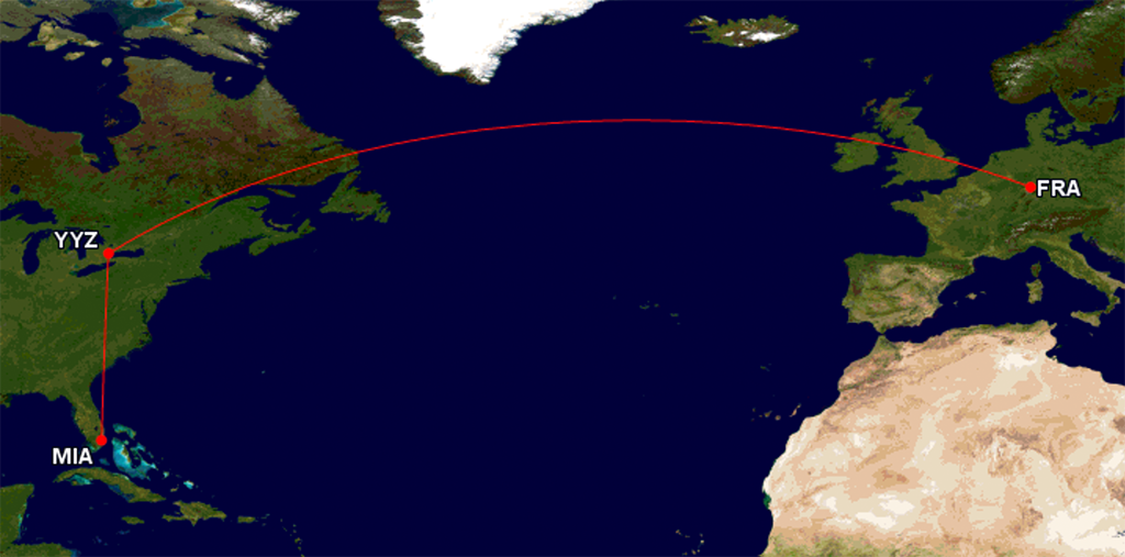 MIA-YYZ-FRA (gcmap.com)