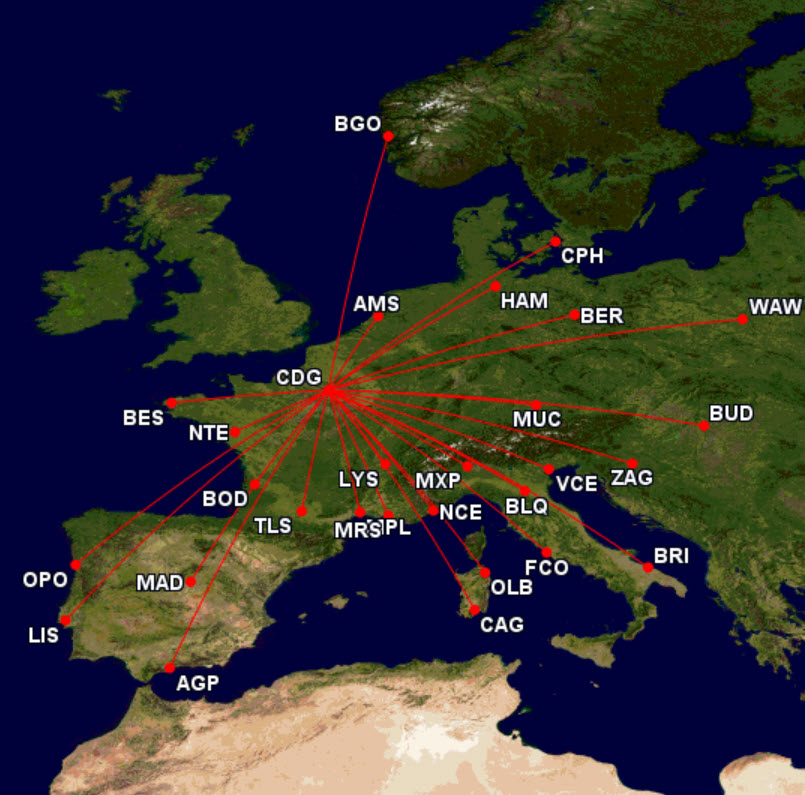 Air France Airbus A318 Streckenkarte