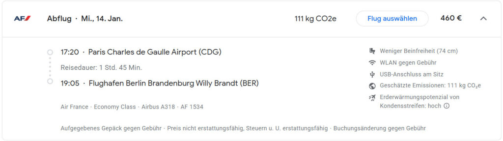 Air France Airbus A318 Google Flights Suche