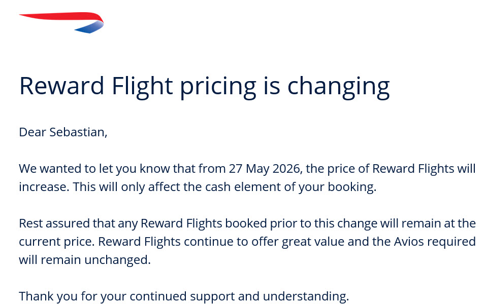 British Airways erhöht Zuzahlungen bei Avios Prämienflügen